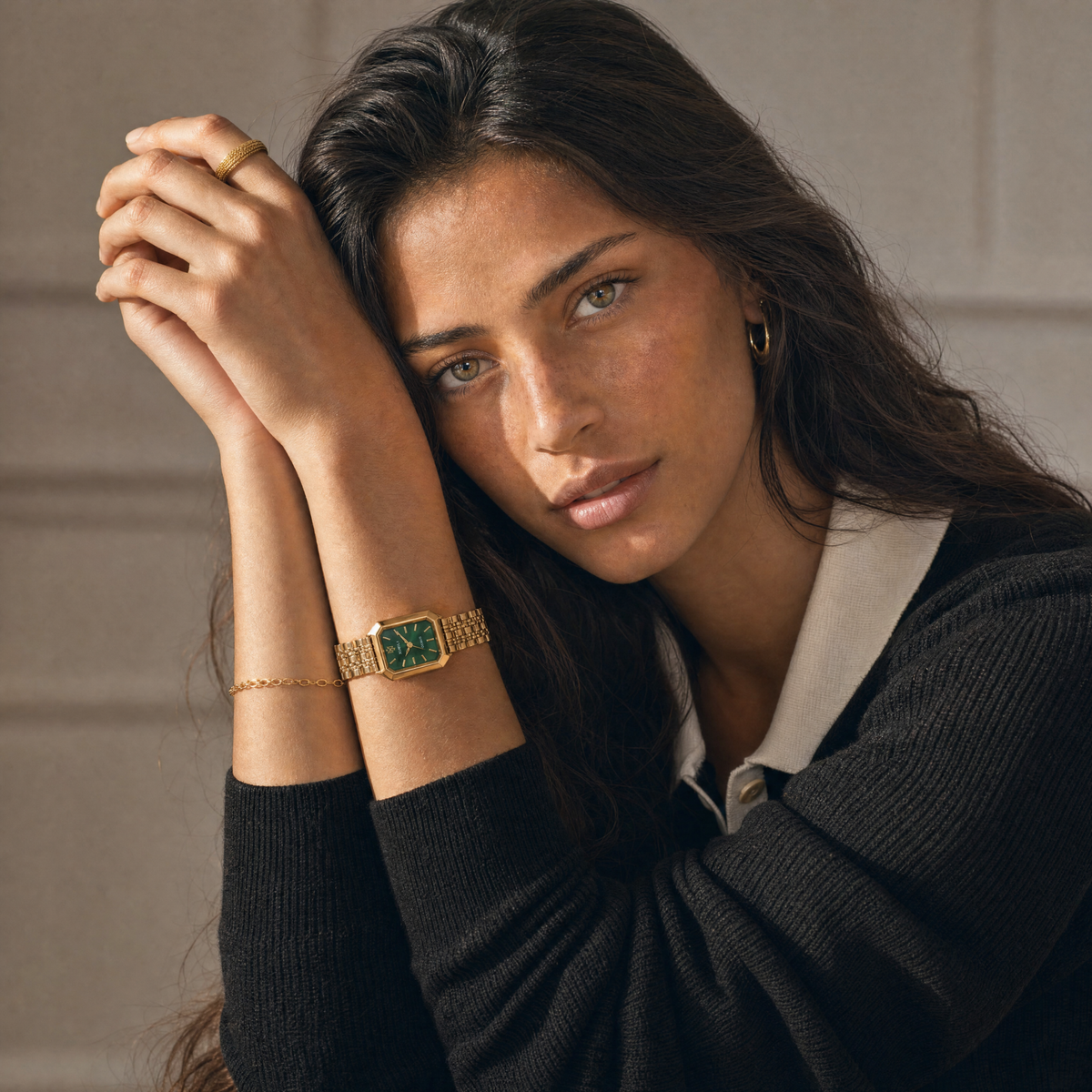 Gold-Tone Green Dial Watch