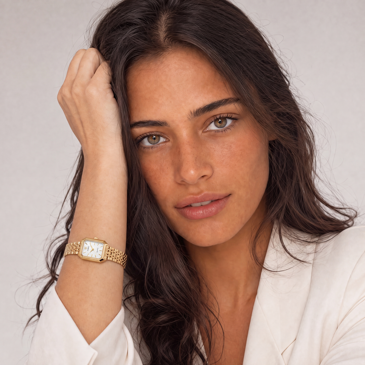 Gold-Tone White Dial Watch