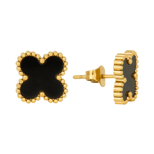 18K Gold-Plated Black Clover Earrings