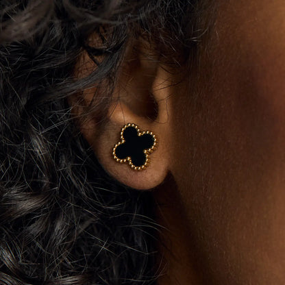18K Gold-Plated Black Clover Earrings