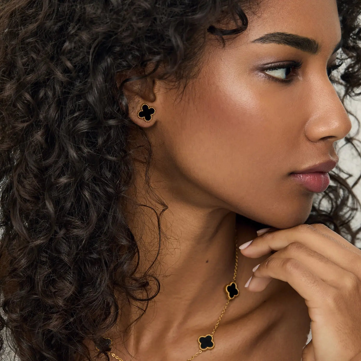 18K Gold-Plated Black Clover Earrings