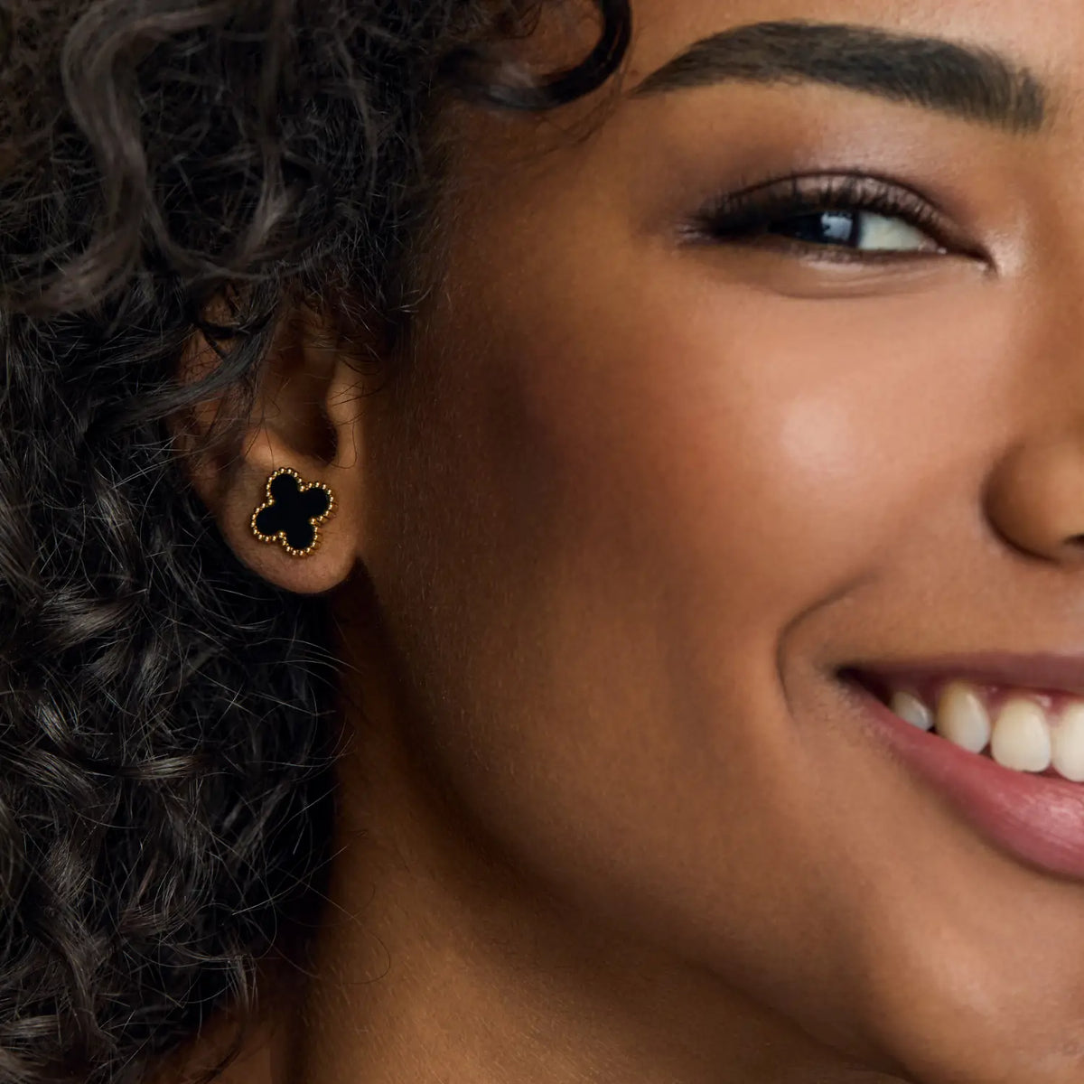 18K Gold-Plated Black Clover Earrings