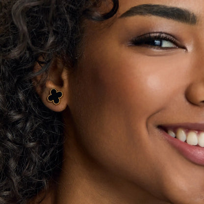 18K Gold-Plated Black Clover Earrings