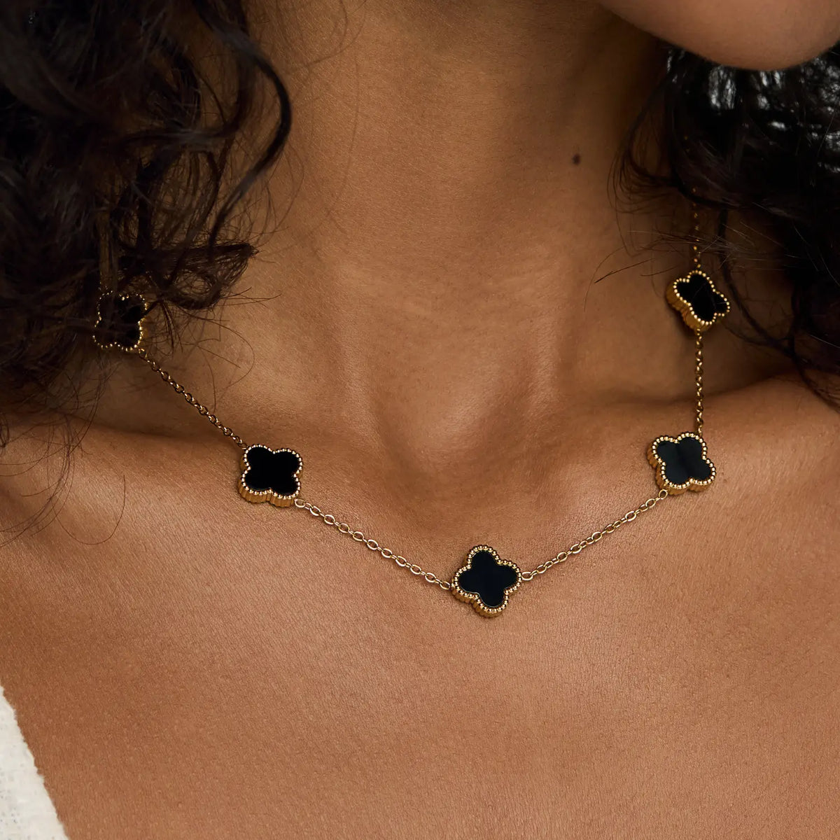 18K Gold-Plated Black Clover Necklace