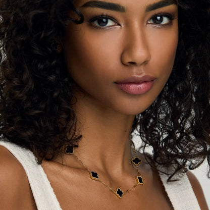18K Gold-Plated Black Clover Necklace